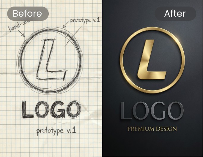 AI logo design before and after effect