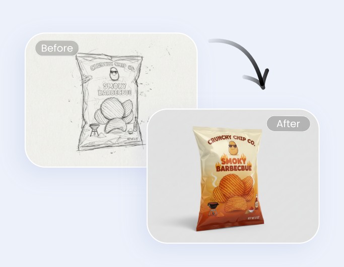 AI sketch to colored and enhanced chip bag design