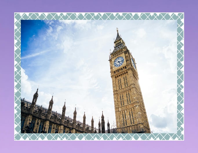 Add a stamp frame to a photo of a large building