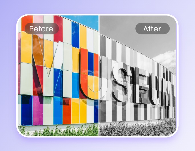 Add balck and white filter to colorful architecture buliding image
