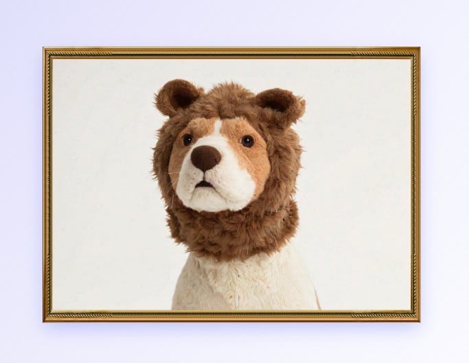 Add frame to a cartoon dog image and turn it into a painting