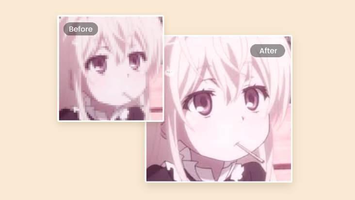 Amplíe una imagen de anime de una niña con el ampliador de imágenes Fotors