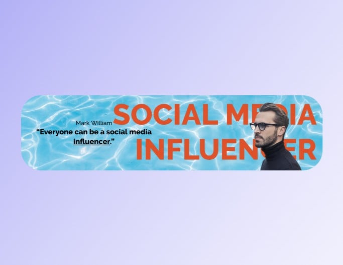 An influencer linkedin banner with blue aesthetic background