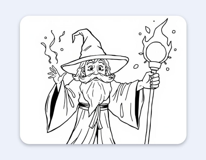 An old cartoon magician line art image