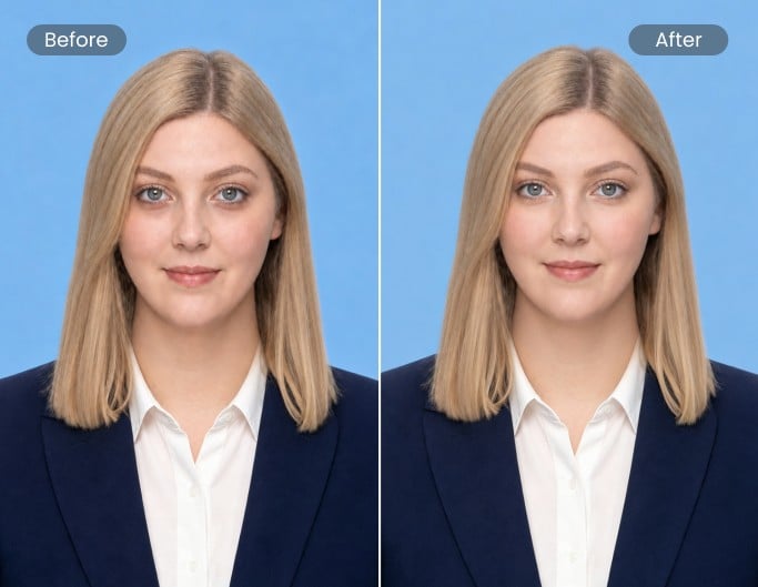 Before and after comparison of removing dark circles from profile picture