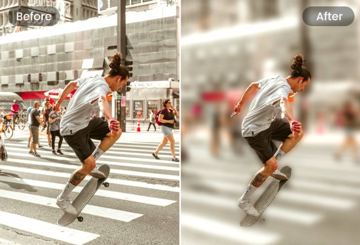 Blur background of a street photo to hide background clutter