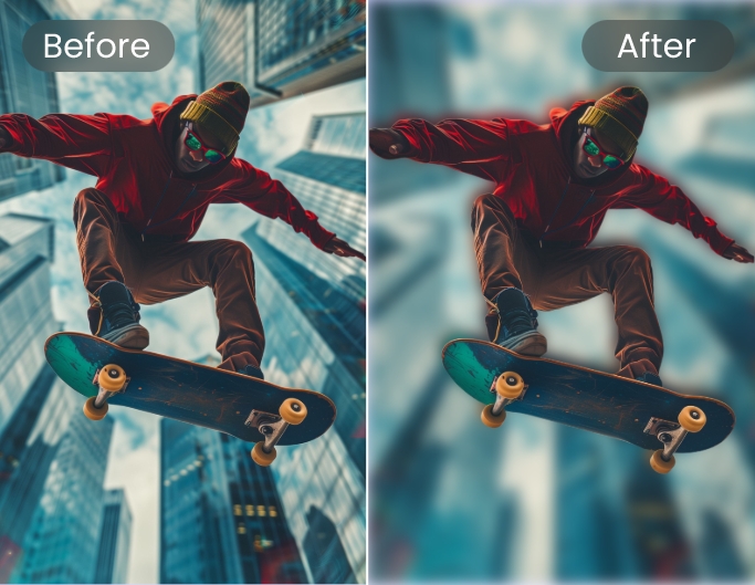 Blur the background from a skateboarder photo with AI