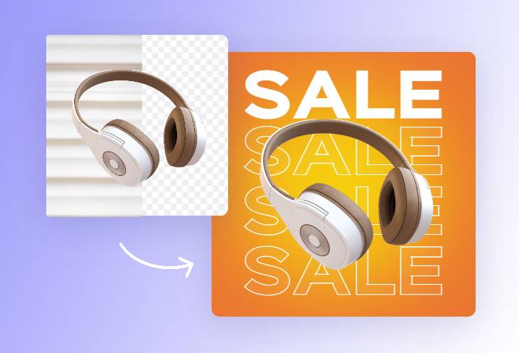 Change background of a headphones picture and edit background by adding text