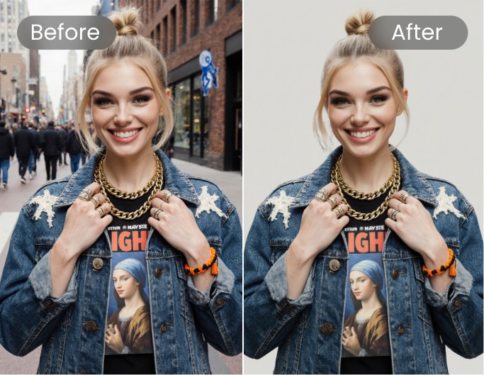 Change the background of a street portrait of a woman