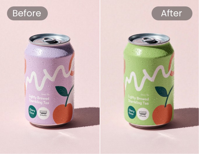 Change the color of a pink soda can to green