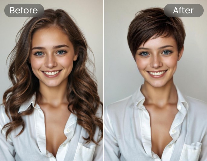 Verwandeln Sie Ihre langen lockigen Haare in eine Kurzhaarfrisur