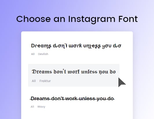 Choose an Instagram font from Fotor font generator