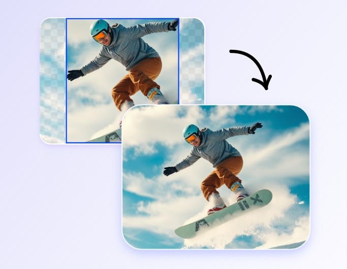 Complete the blue sky background of the man skiing photo