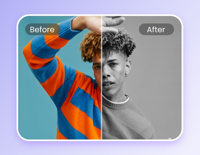 Convert a portrait of a boy in a striped T-shirt into black and white