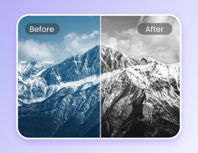 Convert a snowy mountain image to black and white