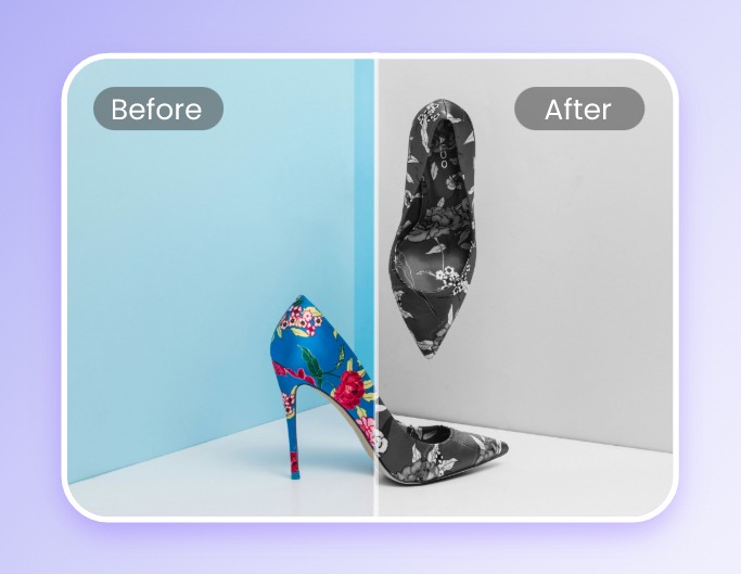 Convert the image of the colorful high heel shoes to black and white