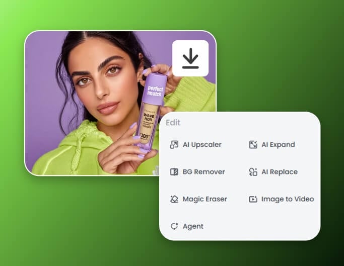 Download AI generated images in 4 K resolution or edit further with text instructions or built in AI editing tools