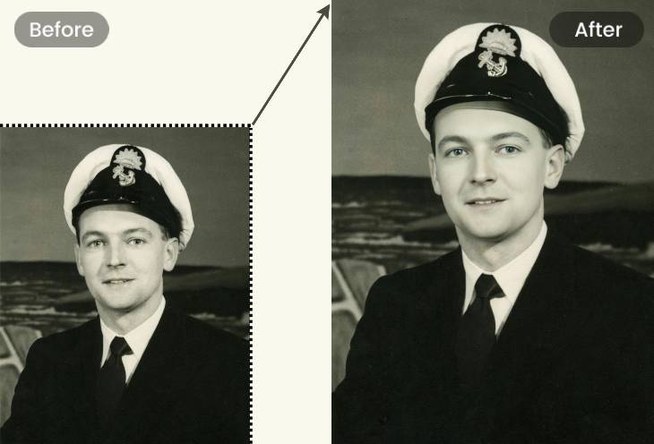 Enhance and upscale old photo to higer resolution with enhanced clarity and details