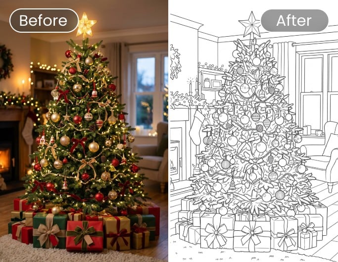 Ein weihnachtliches Ausmalbild mit Fotor aus dem Foto erstellen