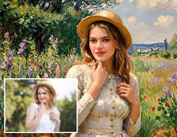 Fotor AI image generator transfer image styles featuring a beautiful woman