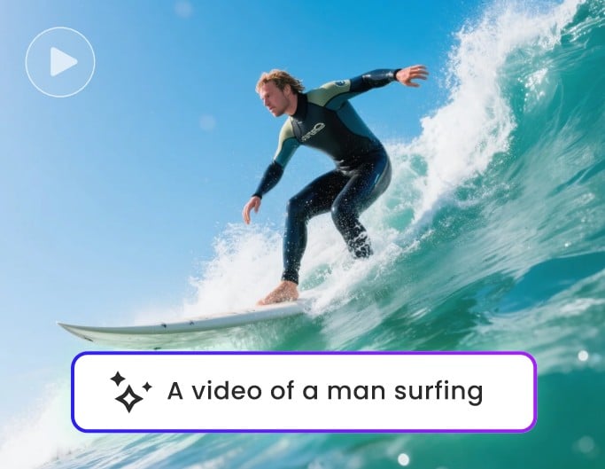 Générateur de vidéo IA de Fotor à partir de texte, mettant en scène un homme en train de surfer