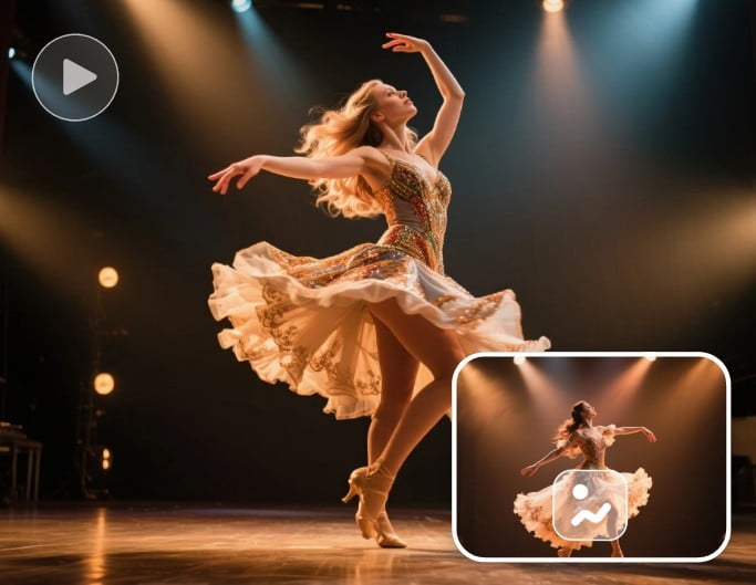Convertisseur d’image en vidéo de Fotor mettant en scène une femme qui danse
