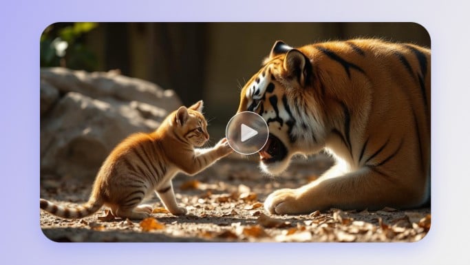 Generate creative fight video between cat and tiger