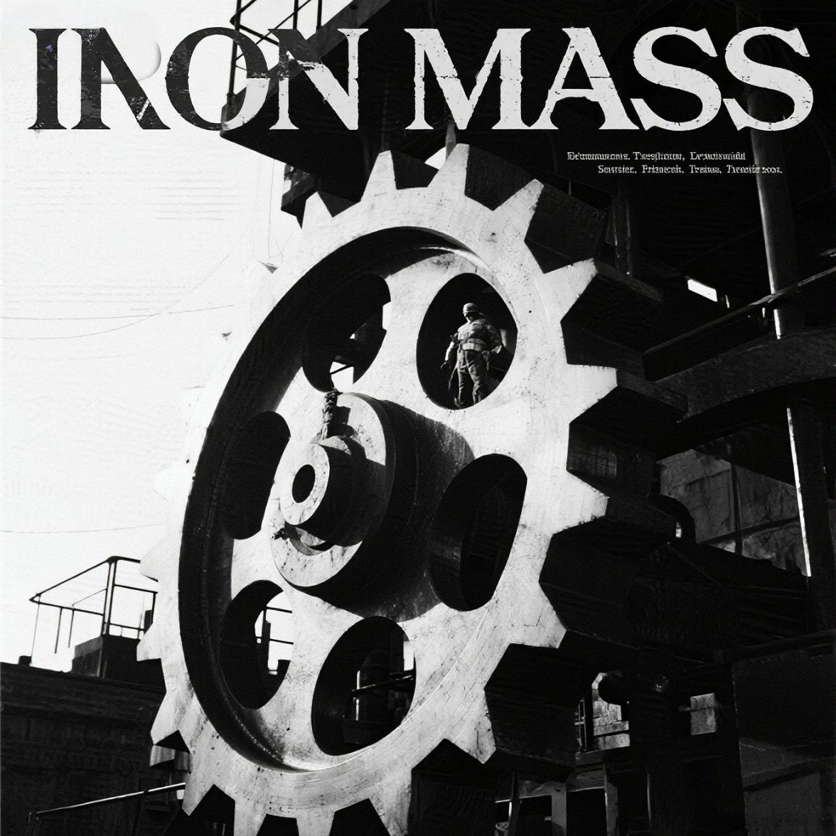 German Expressionist black and white cinema style album cover showing IRON MASS
