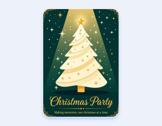 Green Christmas flyer with a golden Christmas tree drawing