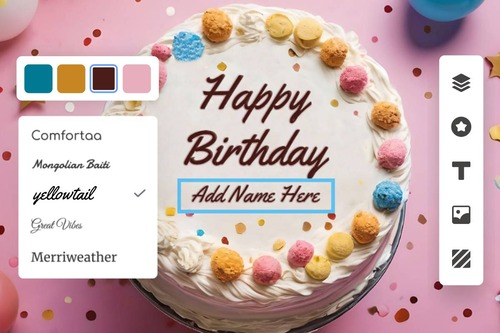 Happy birthday cake with name to edito online