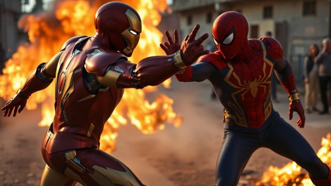 Kung fu fight between Iron man and Spriderman