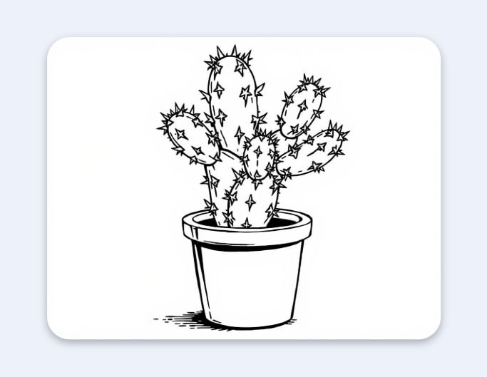 Line art potted cactus