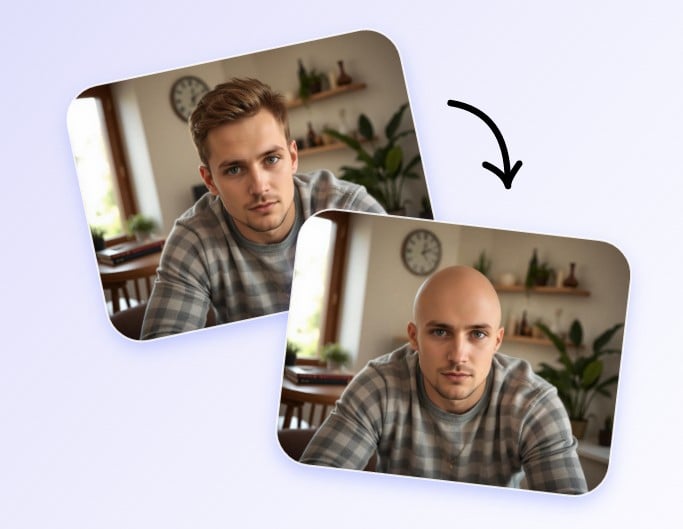 Machen Sie aus einem Mann mit kurzen Haaren glatzkoepfig