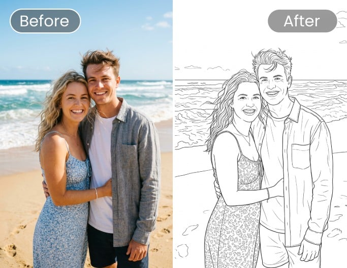 Ein Paarfoto-Ausmalbild mit Fotor aus eigenem Foto erstellen