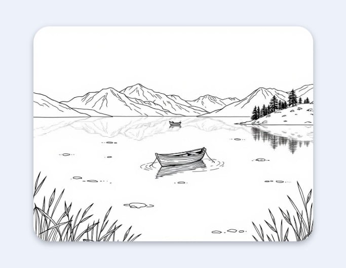 Peaceful lake illustration line art