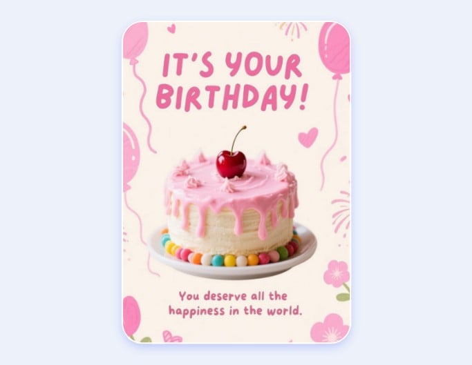 Pink birthday flyer with an delicious cherry cake