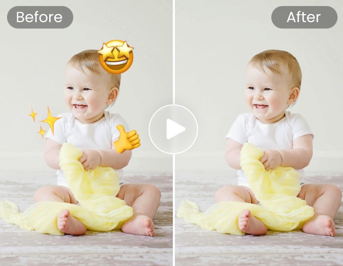 Remove emoji from a photo of a baby with short blond hair
