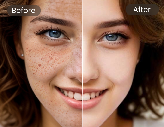 Remove the freckles from the girl in the photo with AI