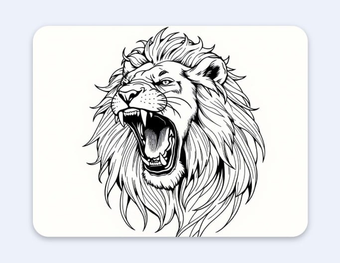 Roaring lion in line art