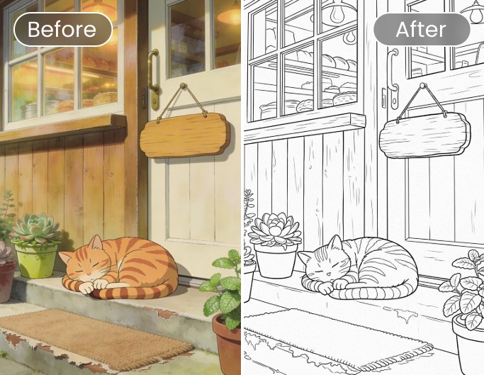 Ein Ghibli-Stil-Ausmalbild mit Fotor aus dem Foto erstellen