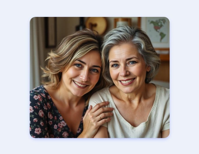 母親と一緒に年齢進行を見る