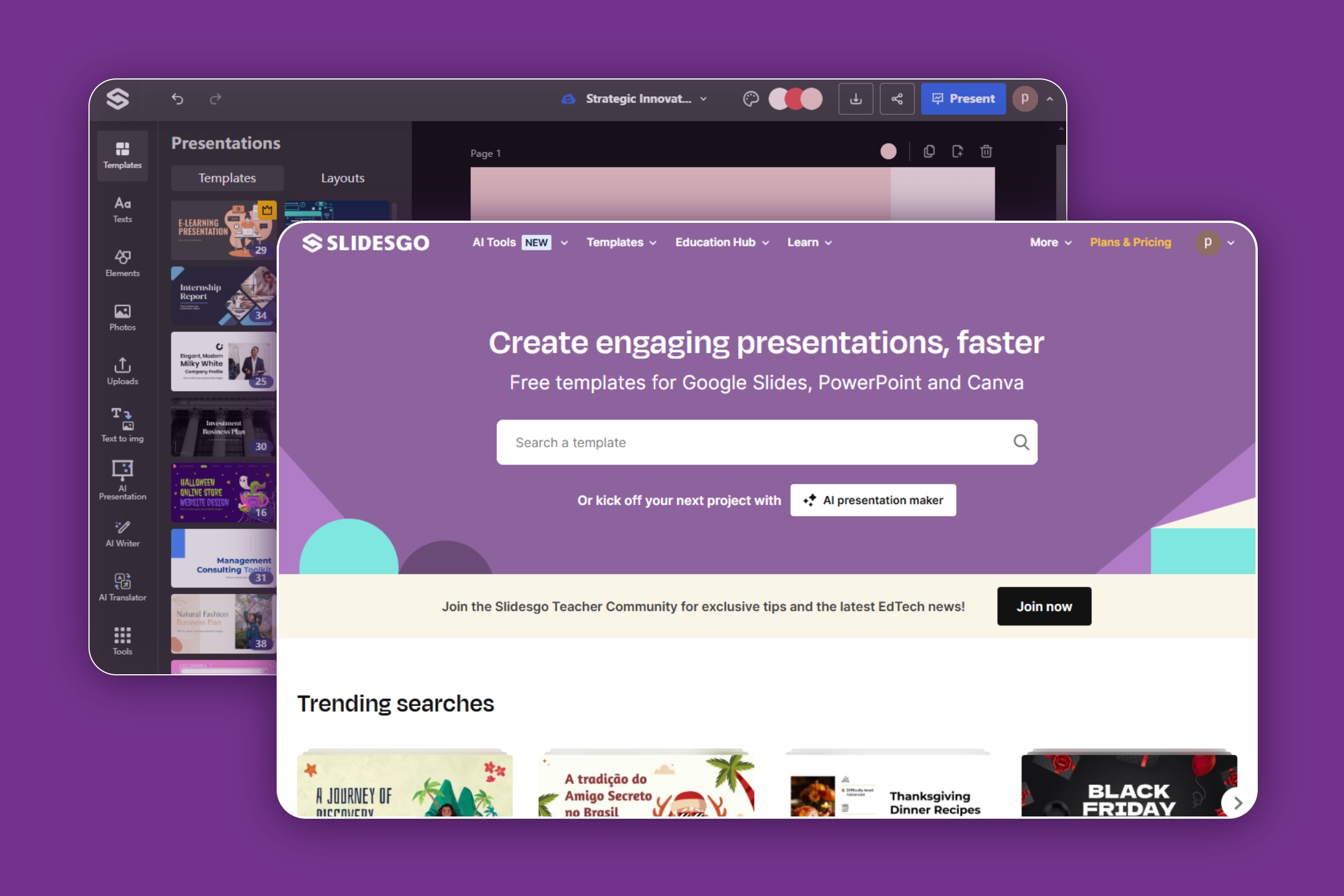 Slidesgo interface and feature page