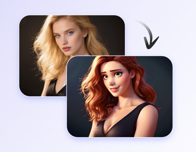 Step 2 transform a girl with long golden hair and a short black skirt into a Pixar character