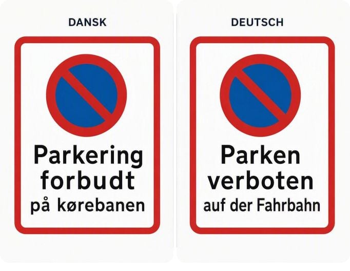 Strassschilder von daenisch auf deutsch