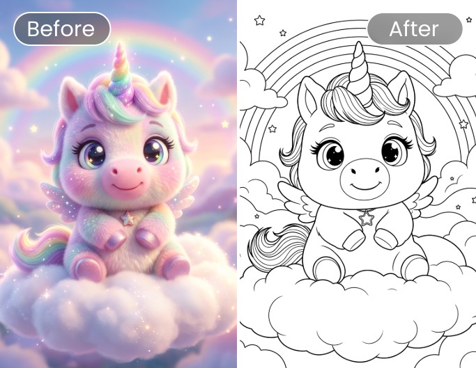 Ein Einhorn Ausmalbild mit Fotor aus dem Foto erstellen