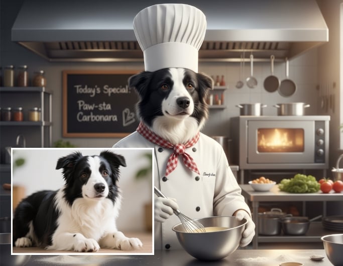 Turn the dog into a tribal chief dressed in a feathered headdress