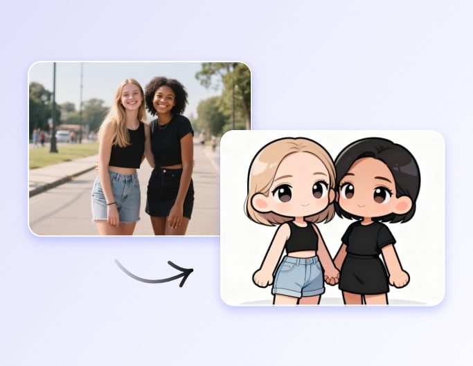 Turn the two girls photo into a cute chibi art with Fotor chibi generator