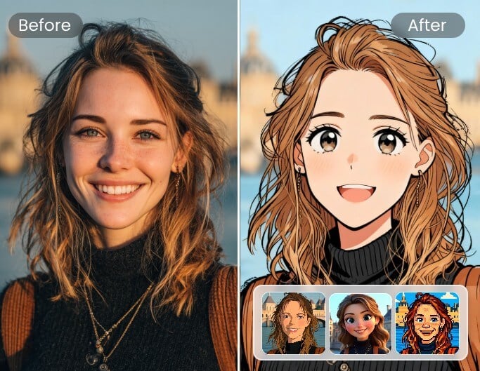 Use AI filters on Fotor AI image editor to transform photos into anime
