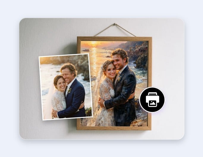 Use Fotor watercolor filter to turn a wedding photo into a watercolor print