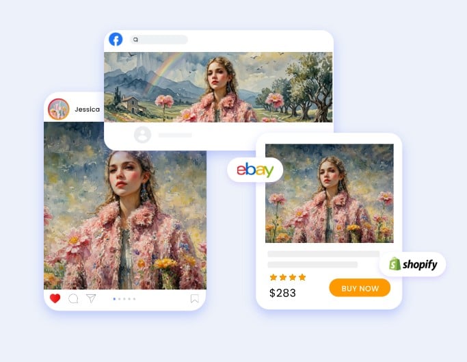 Use Fotor watermark filter to make watercolor wall arts for e commerce